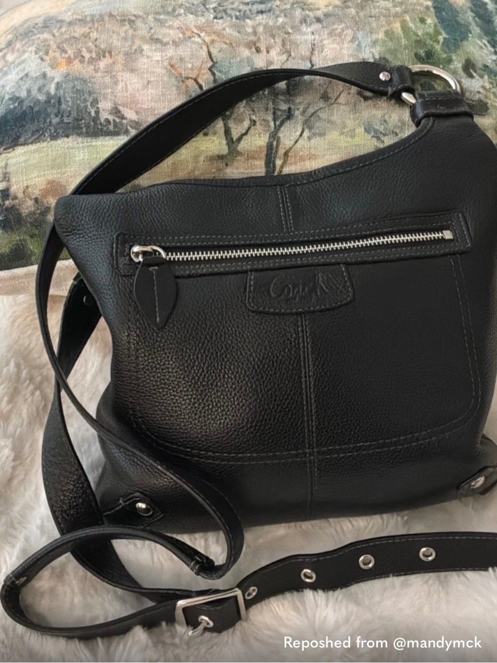 Authentic Coach Black Pebbled Leather Penelope Hippie Crossbody Bag (F14879)